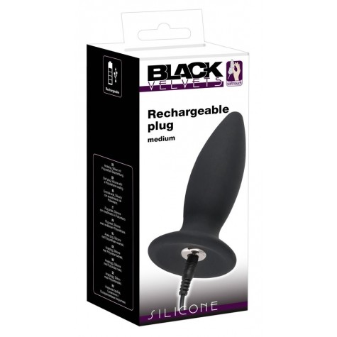 Чёрная перезаряжаемая анальная пробка Black Velvets Recharge Plug M - 12,5 см.